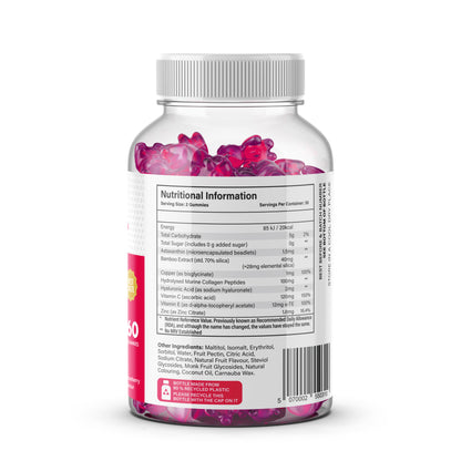Collagen Activate Gummies bottle with strawberry-flavored gummies and nutritional information on the label.