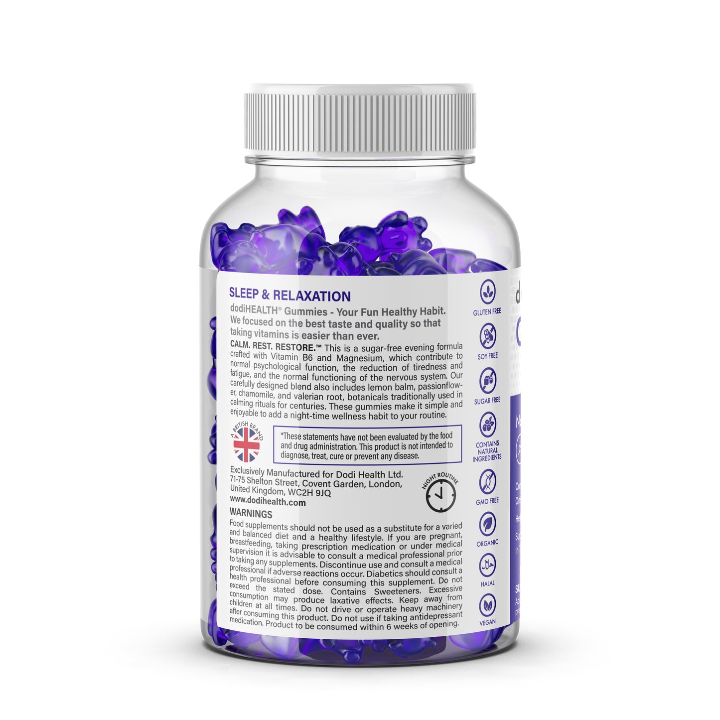 Complete Sleep Gummies bottle with purple gummies for restful sleep support from Dodi Health