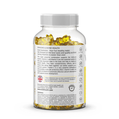 Dodi Health Immunity Gummies bottle featuring key nutrients for immune and bone health support.