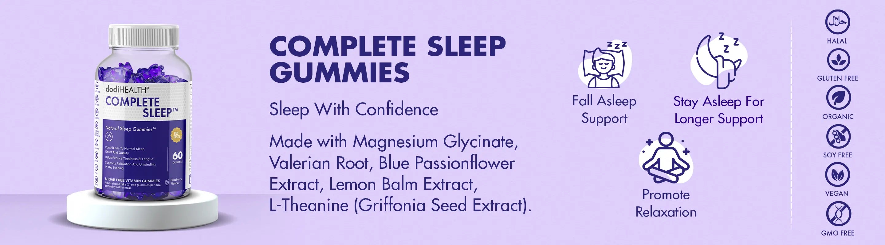 Complete Sleep Gummies with Magnesium & Valerian Root - Sugar-Free UK banner image – natural vitamin gummies by dodiHEALTH